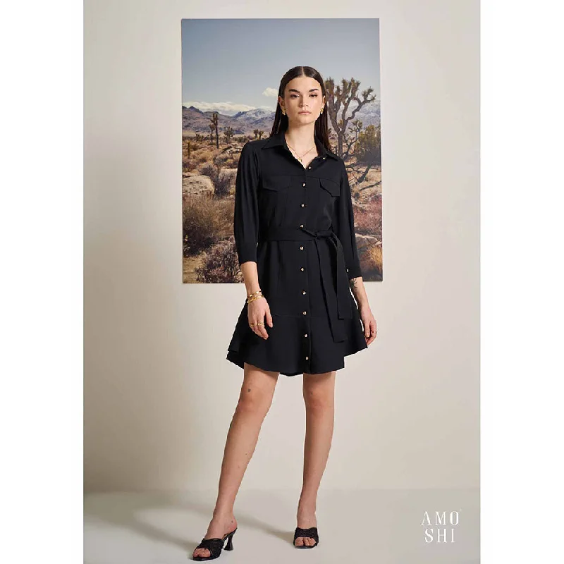 AMOSHI Black Solid/Plain Sadie Dress with Belt (Set of 2)
