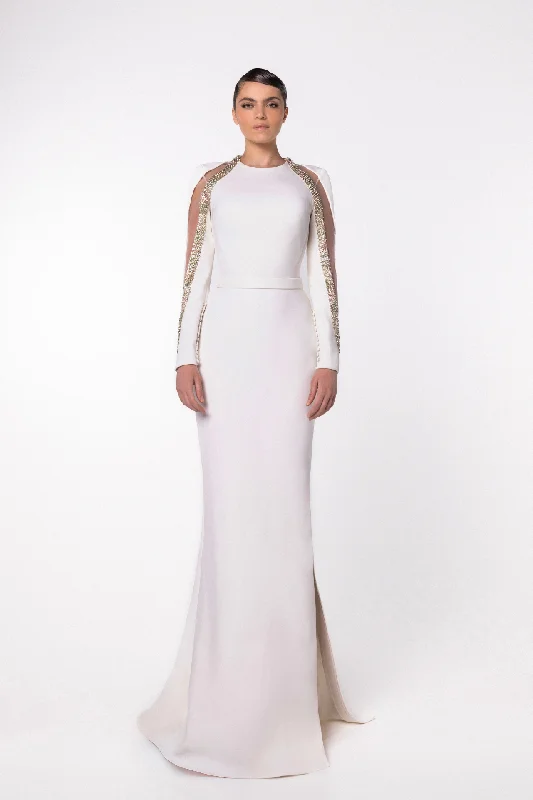 High neck mermaid dress with embellished sleeves