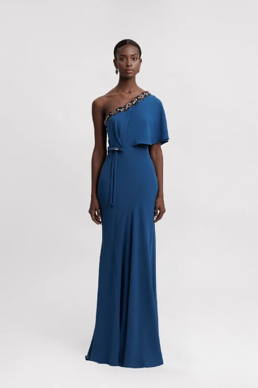 One shoulder beaded dress with side bow