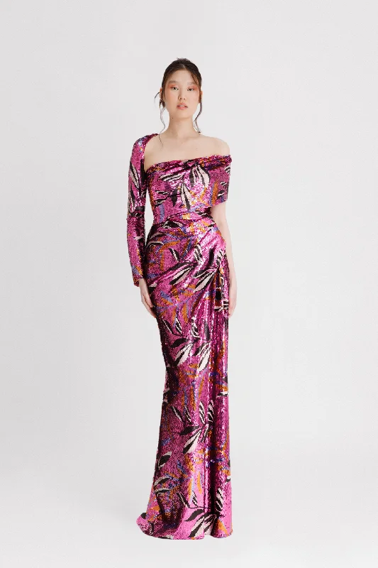 Asymmetrical Neckline fully beaded dress