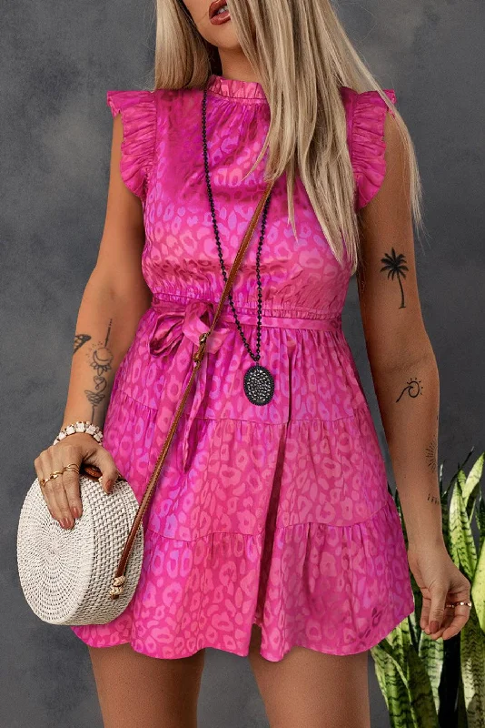 Blue Zone Planet |  Leopard Tie Belt Tiered Dress