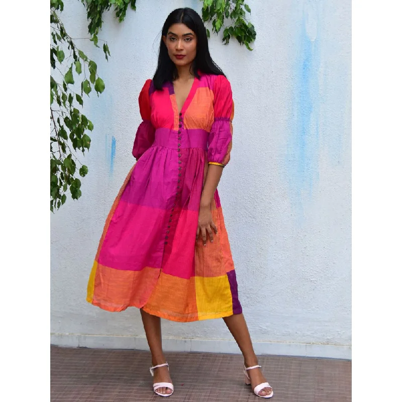 Chidiyaa Rainbow Cafe Rhapsody Handwoven Cotton Dress