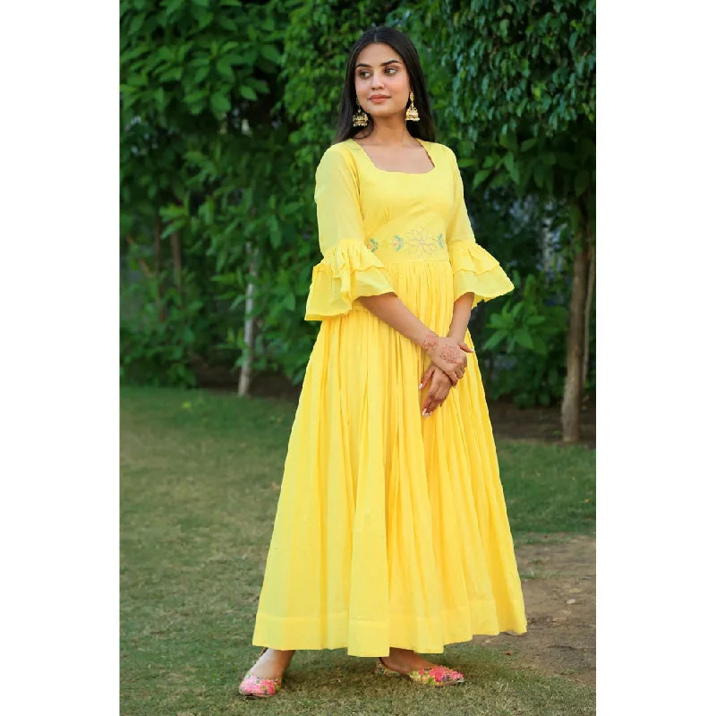 Indian Virasat Happy Yellow Embroidered Dress