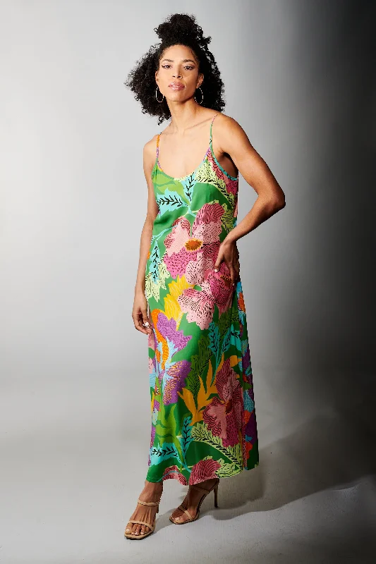 Aldo Martins, Celine Maxi Slip Dress in Green Floral