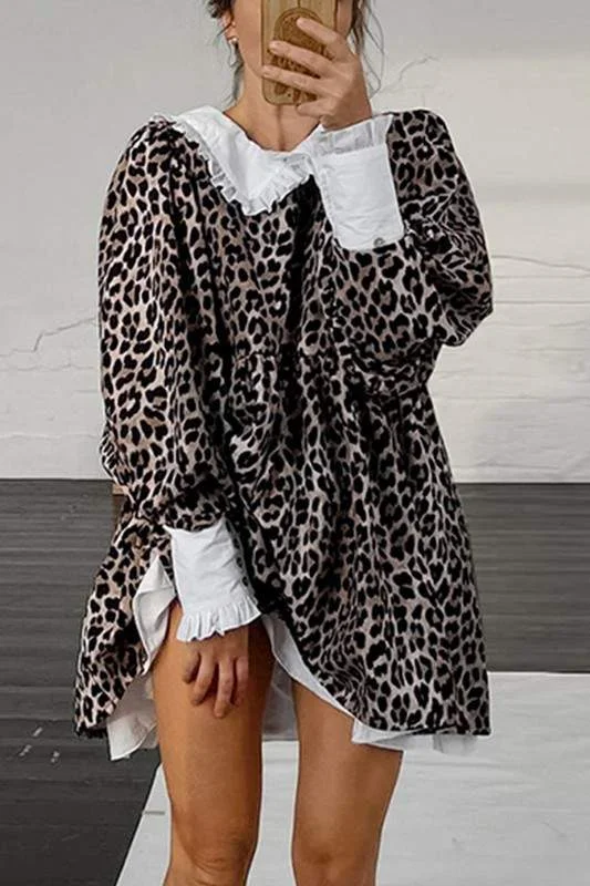 LAYERED LEOPARD PRINT SMOCK DRESS