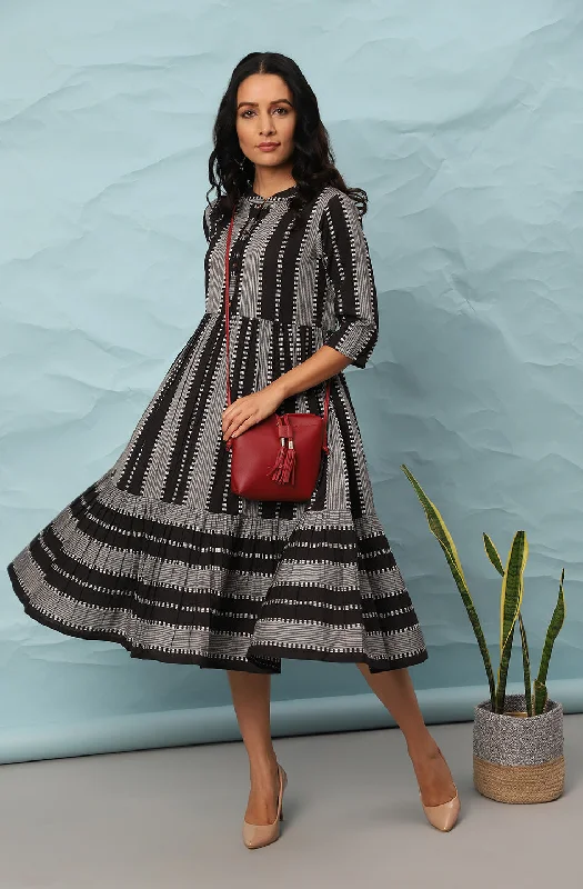 Black Cotton Western Dress