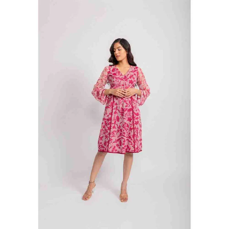 AROOP SHOP INDIA Pink Elisa Lacy Floral Printed Dress