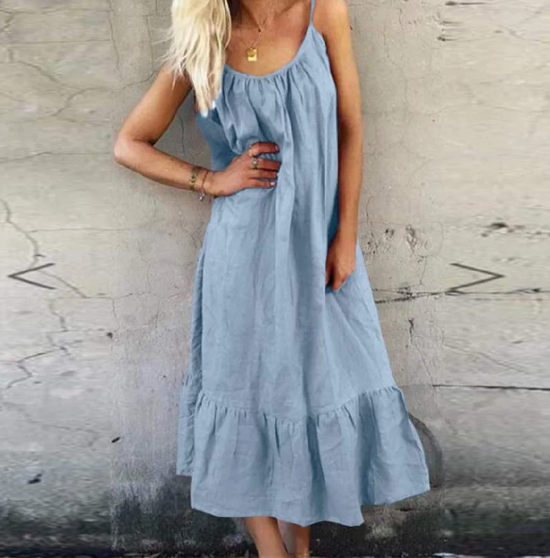 Solid Sling Ruffled Casual Dress