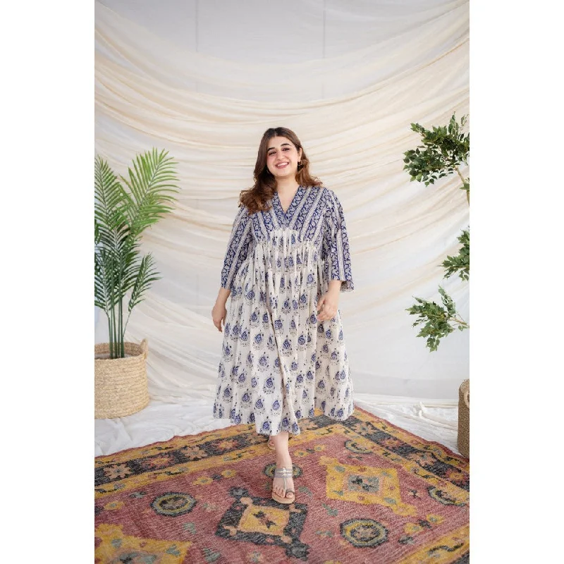The Indian Ethnic Co. Blue Bagru Cotton Dress