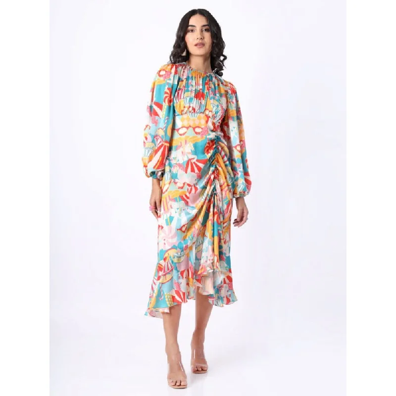 House of Soi Blue Printed Rouched Dress