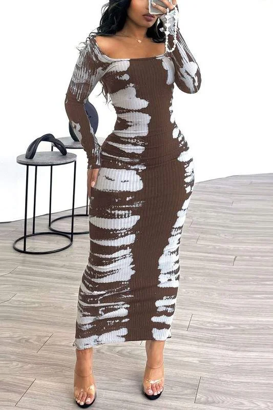 TIE DYE FITTED LONG DRESS