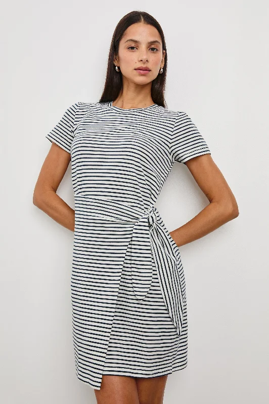 EDIE DRESS - IVORY NAVY MICRO STRIPE