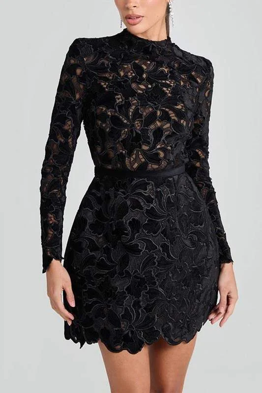 LACE ILLUSION HIGH NECK DRESS