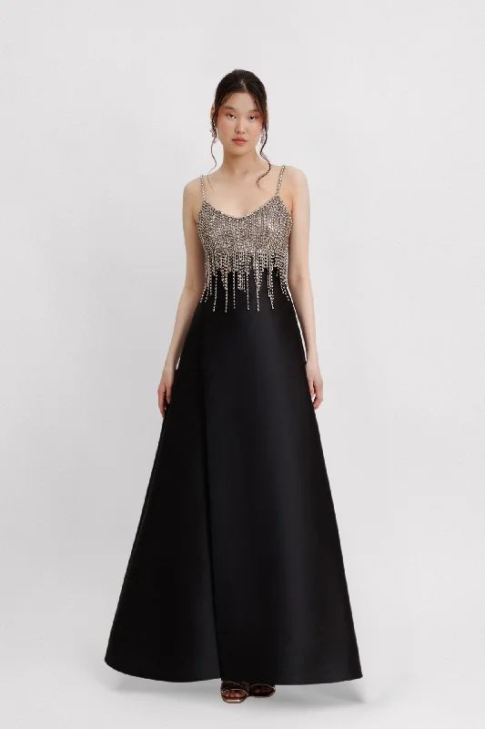 Beaded Tassels bodice mikado Dress