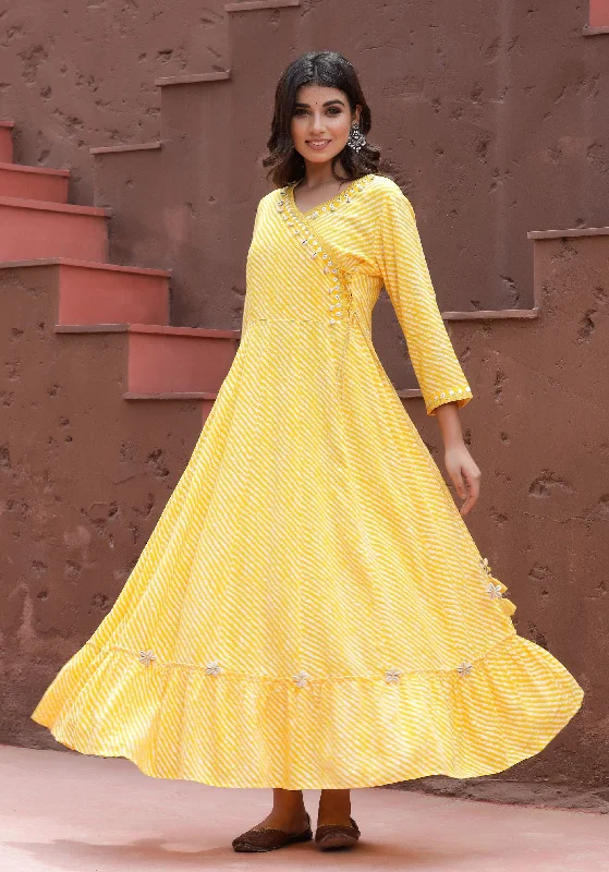 Yellow Lehariya Printed Dress