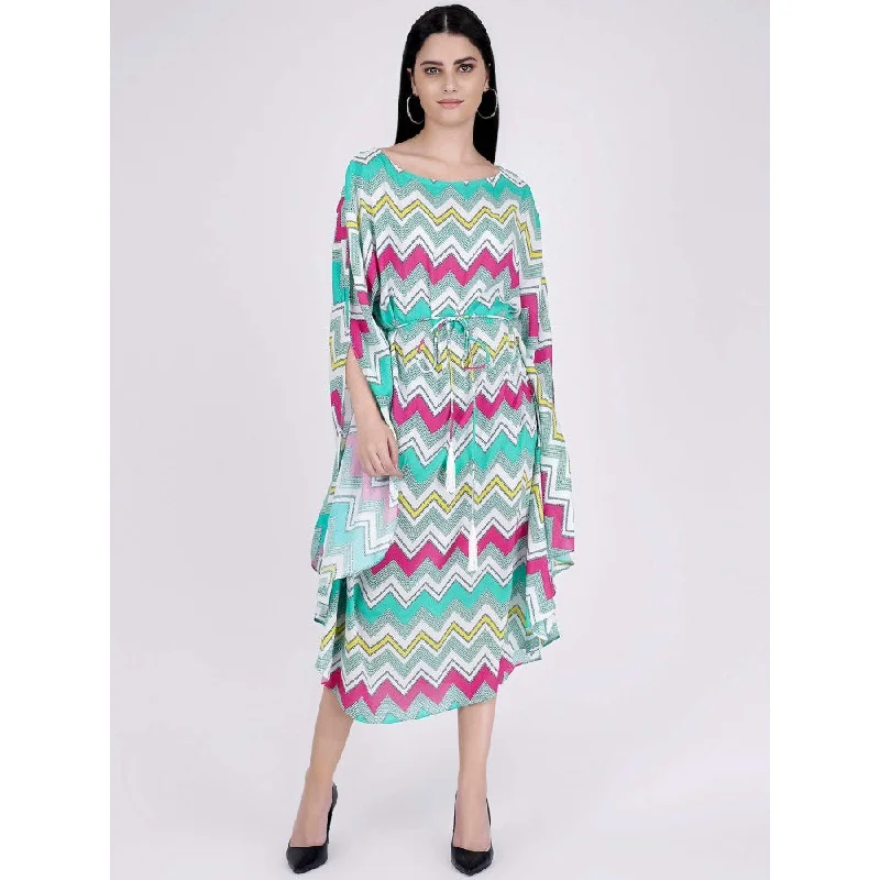 First Resort by Ramola Bachchan Pink And Green Chevron Long Dress (Set of 2)