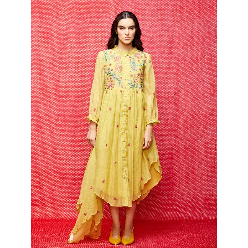 Swati Vijaivargie Rose Yellow Embroidered Round Hem Dress