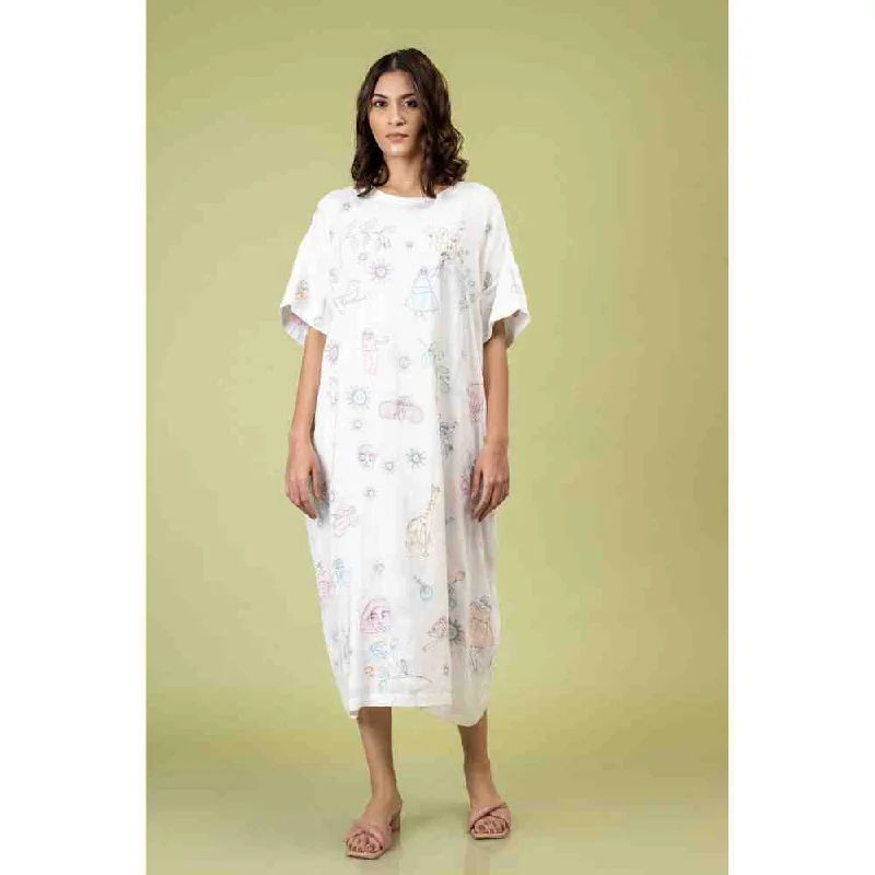 Doodlage White Embroidered Kaftan Dress