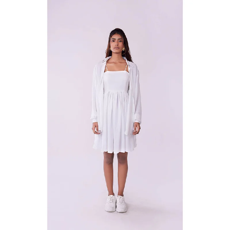 Poppi White Sleeveless Knee Length Dress