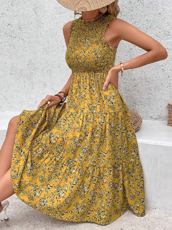 VCAY DITSY FLORAL PRINT RUFFLE HEM DRESS