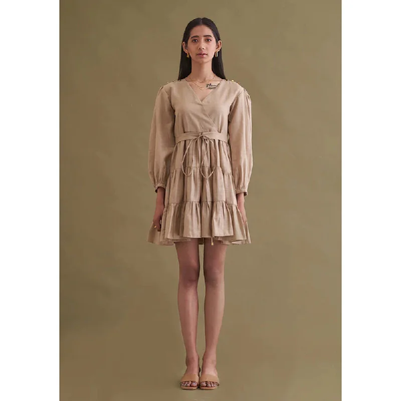 AMOSHI Beige Solid/Plain Emma Dress with Belt (Set of 2)