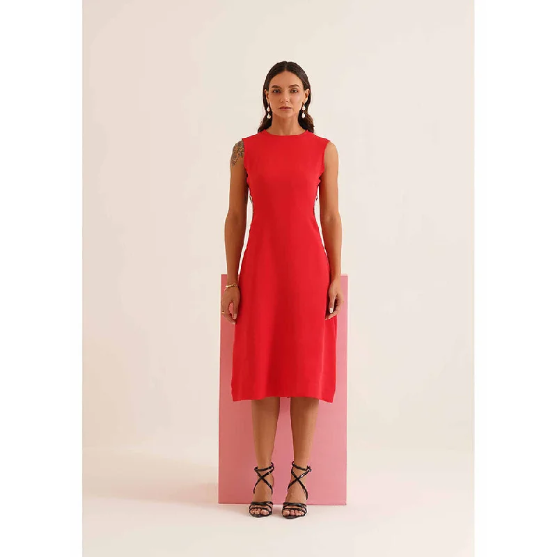 AMOSHI Red Solid/Plain Circa Dress