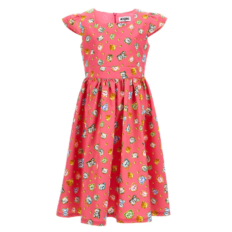 Teddy Print Flared Cotton Dress
