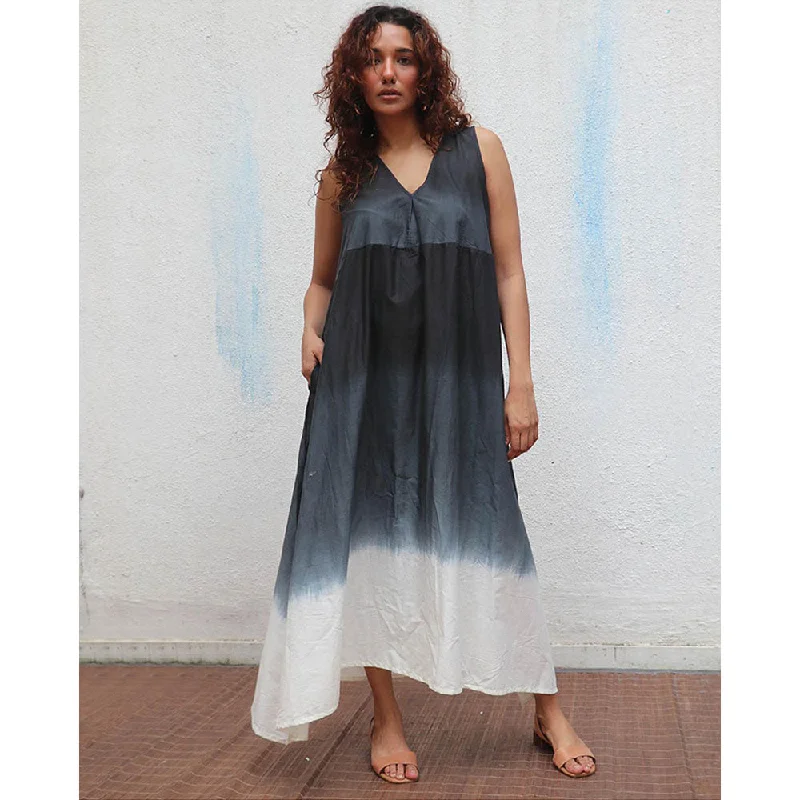 Chidiyaa Daydreaming In Monochrome Blackberry Matcha Printed Cotton Dress