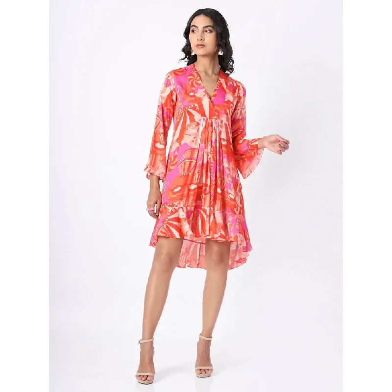 House of Soi Orange and Pink Damsel Printed Dress