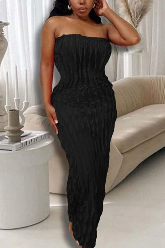 RUFFLES STRAPLESS LONG DRESS