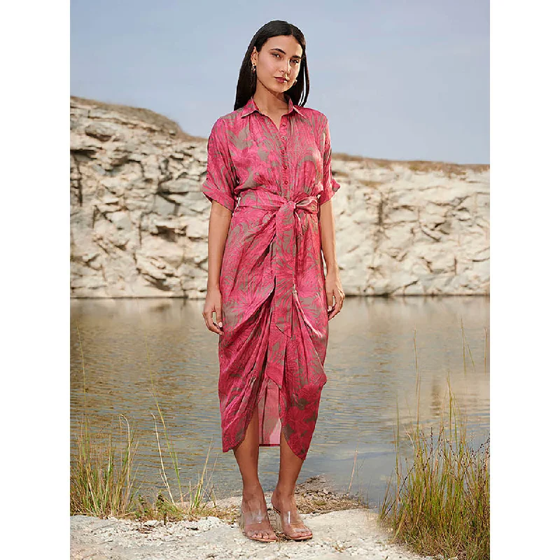 House of Soi House Od Soi Pink & Grey Sonia Printed Dress with Belt (Set of 2)