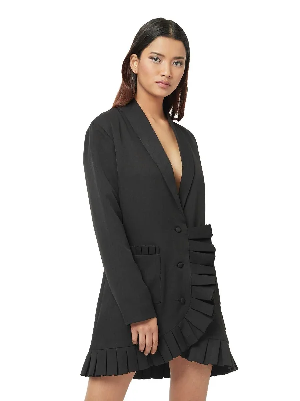 Black Tailored Box Pleats Dress