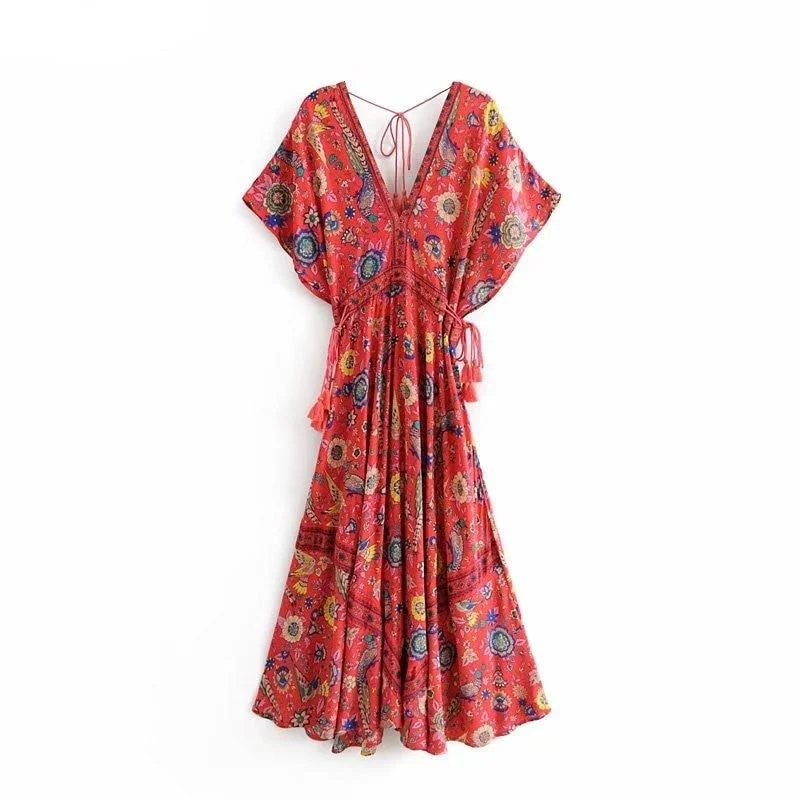Peacock Print Summer Boho Dress Three Colours