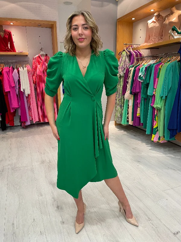 Moncho Heredia Green Puff Sleeve Button Dress