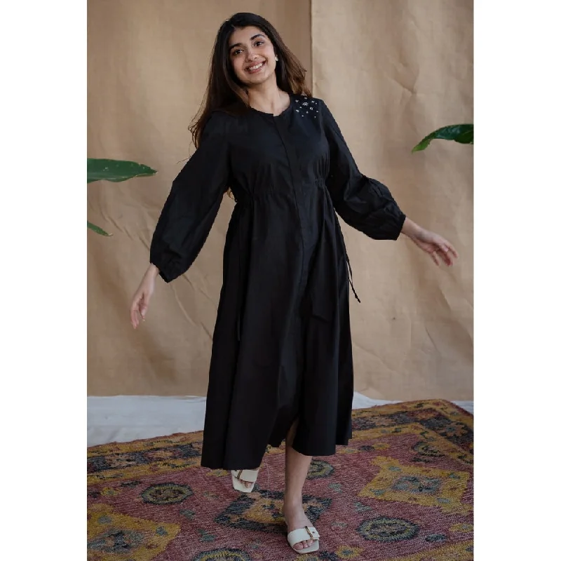 The Indian Ethnic Co. Black Poplin Cotton Solid Dress