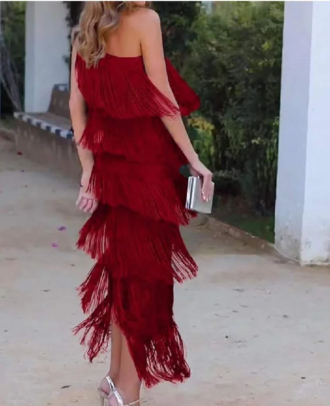 TASSEL SHOULDER ASYMMETRIC DRESS