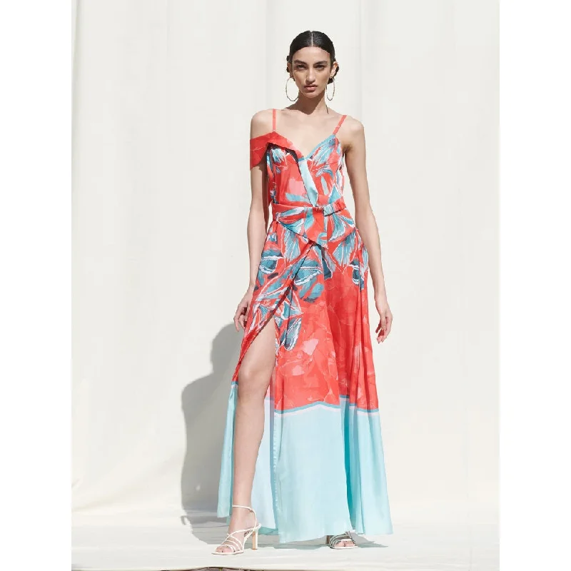 MANDIRA WIRK Wrap Panelled Dress andBelt Details Red, Blue (Set of 2)