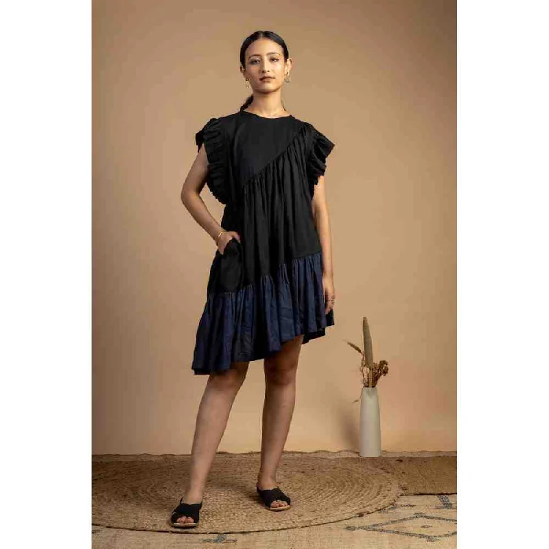 Doodlage Black And Blue Tiered Dress