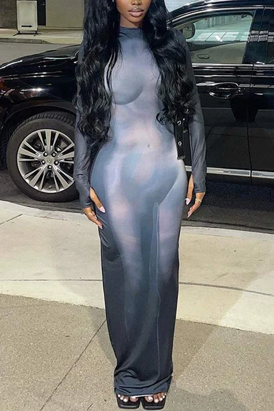 TIE DYE GRAPHIC LONG DRESS