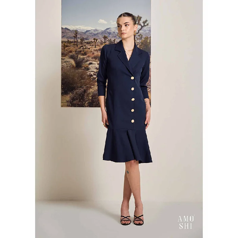 AMOSHI Navy Blue Solid/Plain Bailey Knee Length Dress