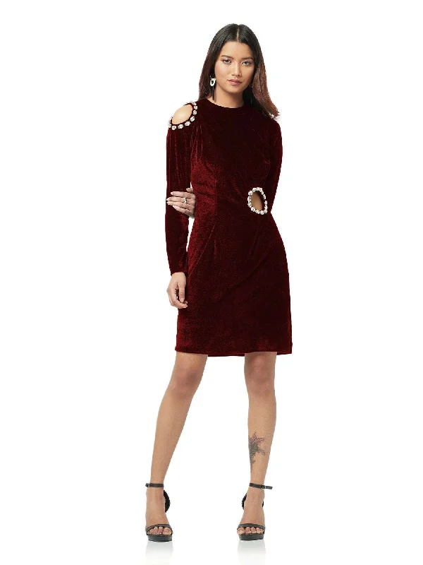 Wine Velvet Cut-Out Dress