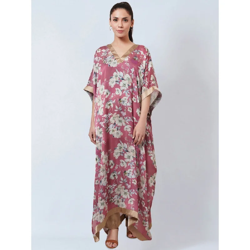 First Resort by Ramola Bachchan Blush Pink & Gold Floral Kaftan Dress