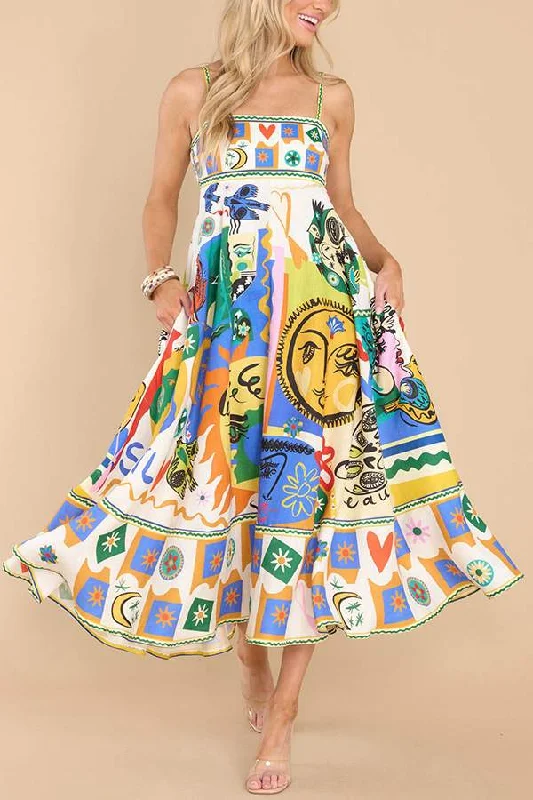 SEXY WOMEN S SLING GRAFFITI SLEEVELESS LARGE SWING DRESS