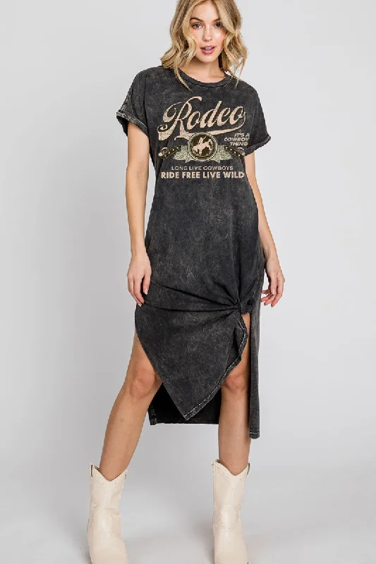 LONG LIVE COWBOYS MINERAL WASH DRESS - BLACK