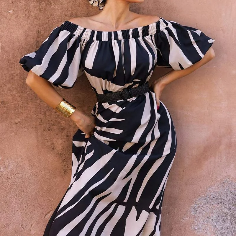 FASHION SHOULDER LONG DRESS