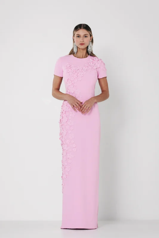 Short sleeves crepe dress with flowers