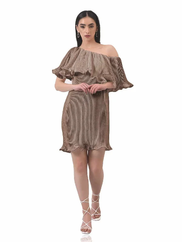 Imaginative Pleated Brown Dress