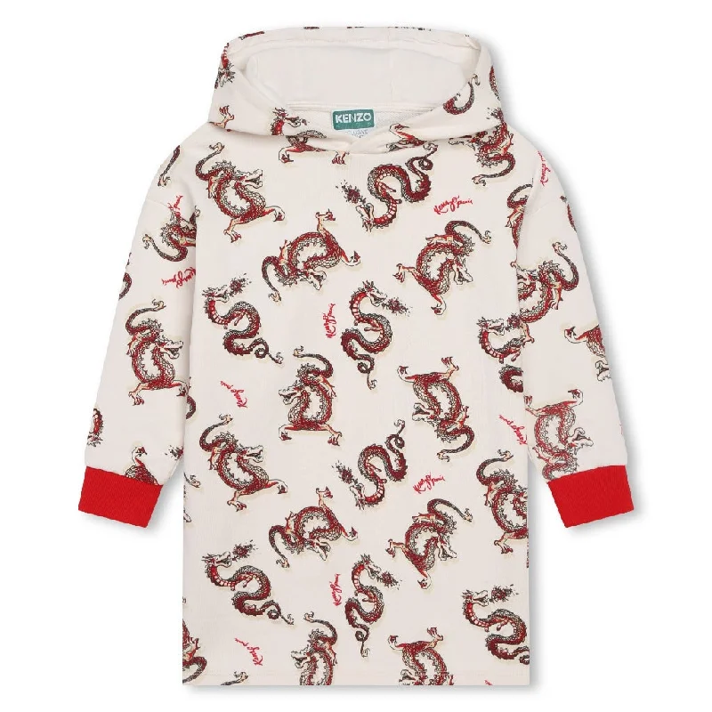 Dragon Print Cotton Hooded Dress
