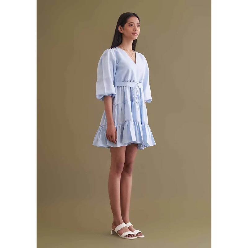AMOSHI Blue Solid/Plain Emma Dress with Belt (Set of 2)