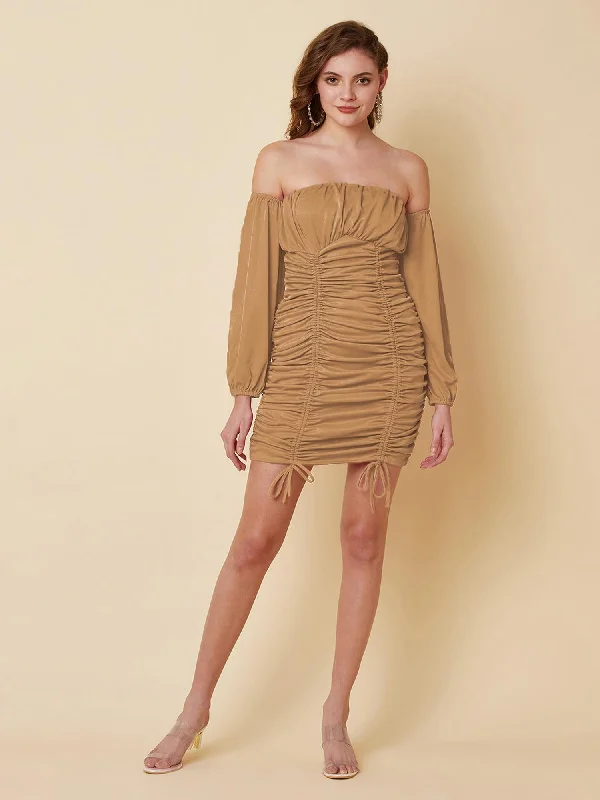 Party Brown Ruche Dress